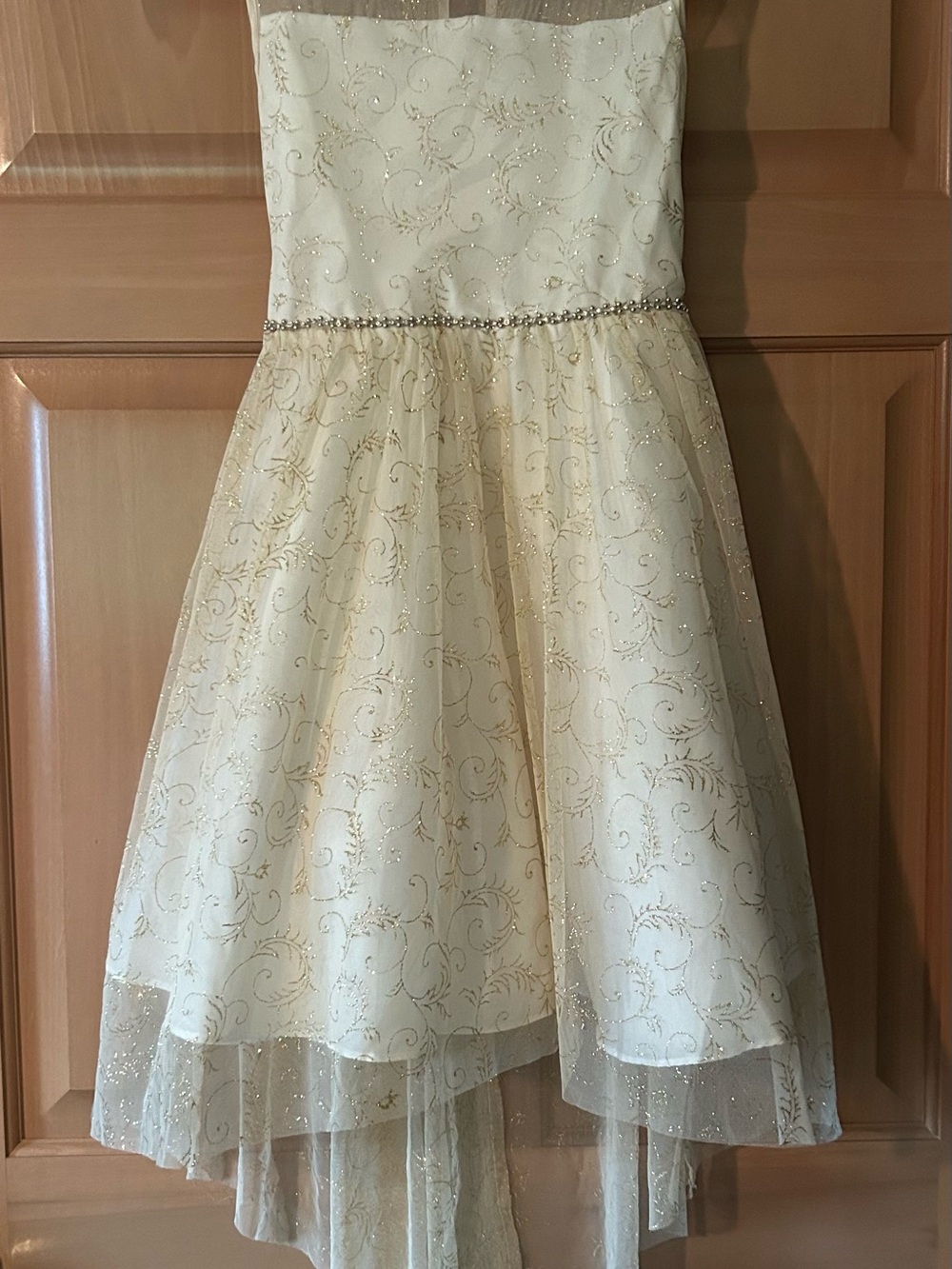 Rare Editions Gold Glitter Tulle High Low Holiday Dress Sz 12 Coquette